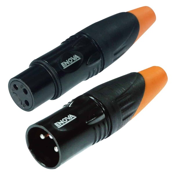 2-piece XLR IP67 cable set female + male 3-pin black / orange solder version