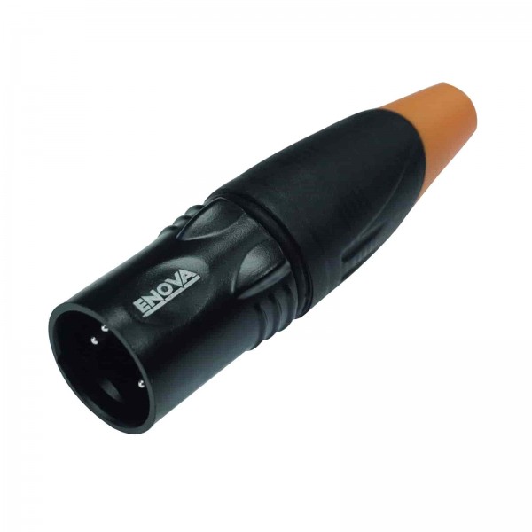 XLR cable connector male 5-pin IP67 black metal housing and orange boot solder cups